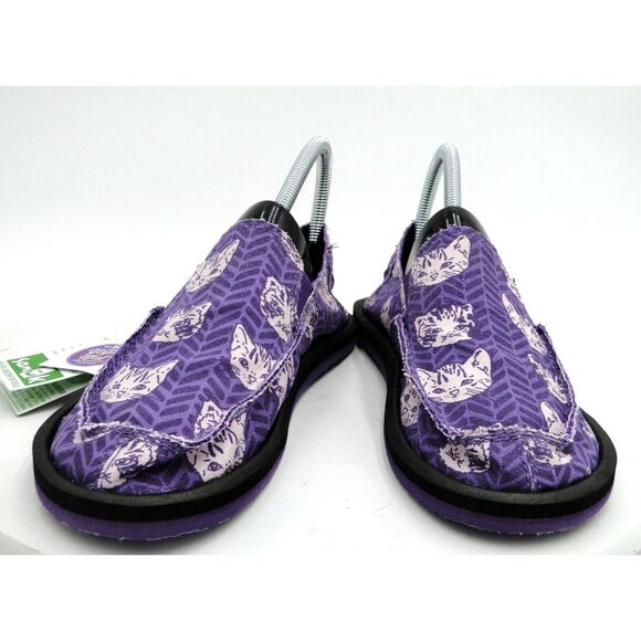 Sanuk Other - Sanuk Dona Lil Icon Slip On Loafers Shoes Purple Kitty Cat Kids Size Girls 5*NWT